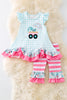Gingham wagon application girls tunic w/ruffle & stripe bottoms. OFG50382 AMY