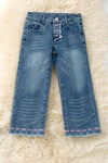Lt. Blue Denim jeans with embroidered bows & scalloped hem. PNG60155 SOL (Copy)