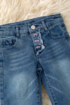 Lt. Blue Denim jeans with embroidered bows & scalloped hem. PNG60155 SOL (Copy)