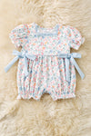 Blue & Coral ditsy floral baby romper. RPG61169 SOL