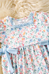 Blue & Coral ditsy floral baby romper. RPG61169 SOL