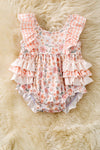 Lt. Coral printed baby romper with ruffle butt. RPG61175 JEAN