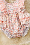 Lt. Coral printed baby romper with ruffle butt. RPG61175 JEAN