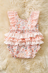 Lt. Coral printed baby romper with ruffle butt. RPG61175 JEAN