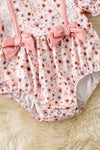 Multi-Color Ditsy floral baby romper with front bows & embroidery details. RPG61173 AMY