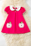 Fuchsia cotton made dress with bubble sleeve and apple application. DRG60967 JEAN