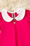 Fuchsia cotton made dress with bubble sleeve and apple application. DRG60967 JEAN