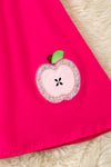 Fuchsia cotton made dress with bubble sleeve and apple application. DRG60967 JEAN