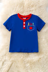 Royal blue w/ red trim back to school applique tee. TPB60171 JEAN