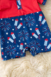 Red & navy blue patriotic baby romper with snaps. RPB60254 AMY