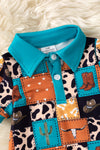 Multi-printed western patch romper with snaps. RPB60291 JEAN