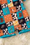 Multi-printed western patch romper with snaps. RPB60291 JEAN