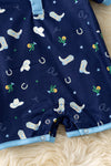 Navy blue western printed romper w/ lt. blue hem. RPB60304-SOL