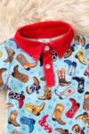 Lt. Blue multi-printed western printed baby romper with snaps. RPB60287 JEAN