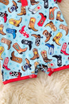 Lt. Blue multi-printed western printed baby romper with snaps. RPB60287 JEAN