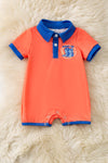 Orange western romper with royal blue hem. RPB60288 SOL