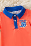 Orange western romper with royal blue hem. RPB60288 SOL