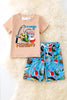 "I'd rather be fishing" Cream tee-shirt and blue fish printed shorts. OFB50112 SOL