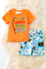 "Daddy's Fishing buddy" Orange tee & fish printed shorts. OFB50113 SOL