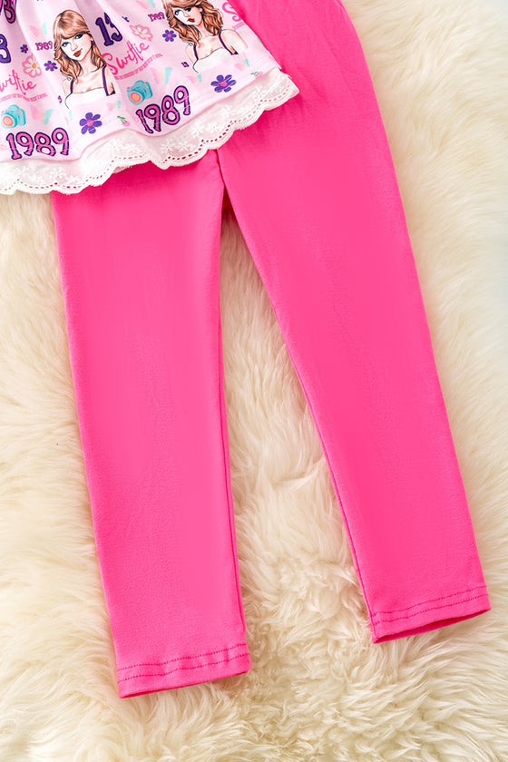 Swift*e girls embroidered tunic and fuchsia leggings. OFG50623 SOL
