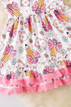 Cute Floral pencil printed back to school dress w/ pink lace trim. DRG51171