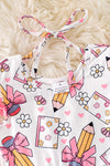 Cute Floral pencil printed back to school dress w/ pink lace trim. DRG51171