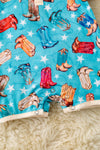 Turquoise multi-printed boot romper with cream hem. RPB60305 JEAN