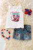 "American Cowgirl" white tank top & distressed denim shorts. OFG50583 SOL