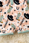Howdy cow spotted baby romper w/ dusty green hem & snaps. RPB60248 AMY