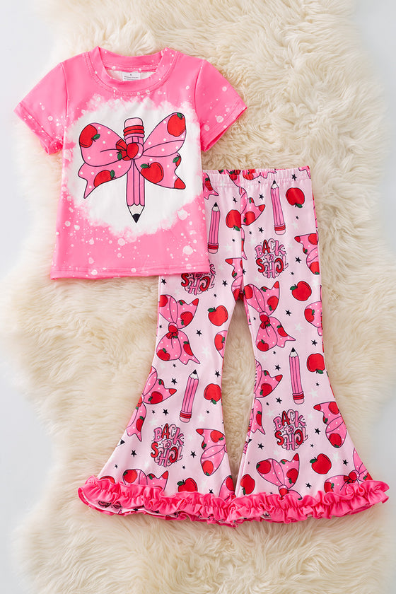 Coquette apple printed printed back to school 2 piece set. OFG50879
