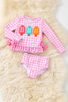 Pink Gingham long sleeve swimsuit. SWG60094 SOL