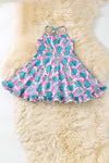 Concho & pink cow printed ruffle hem twirl dress. DRG61581 AMY