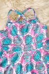 Concho & pink cow printed ruffle hem twirl dress. DRG61581 AMY