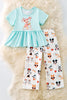 Aqua character printed girls tunic with wide pants. OFG50909 SOL