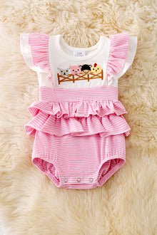  Farm animal embroidered baby onesie with ruffle. RPG50350 AMY