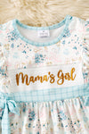 "Mama's Girl" Embroidery dress with blue floral print.  DRG61561 JEAN