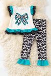 Cow printed bow ruffle top and cow printed pants. OFG60880 JEAN