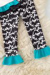 Cow printed bow ruffle top and cow printed pants. OFG60880 JEAN