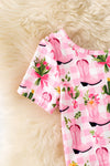 Pink Western boot printed crop top and 3 tiered layered skort. OFG61001 SOL