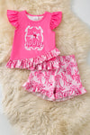 Pink Howdy cute ruffle top & coquette bow shorts. OFG60882 JEAN