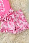 Pink Howdy cute ruffle top & coquette bow shorts. OFG60882 JEAN