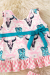Bull skull & western boot printed swing set with open back. RPG60808 AMY