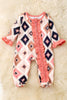 Pink aztec printed baby onesie with ruffle trim. RPG53246 SOL