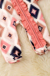 Pink aztec printed baby onesie with ruffle trim. RPG53246 SOL
