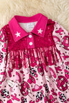 Fuchsia Western disco printed girls long sleeve dress. DRG53647 AMY
