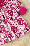 Fuchsia Western disco printed girls long sleeve dress. DRG53647 AMY