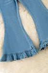 Lt. Blue ruffle trim bootcut denim pants. PNG50700 SOL
