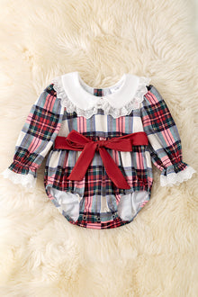  Cute plaid printed baby onesie with cute lace. RPG52873 AMY