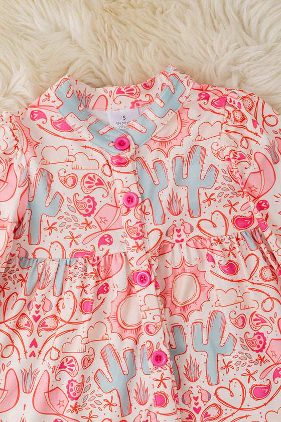 Dessert cactus long sleeve girls button up dress. DRG53965 JEAN