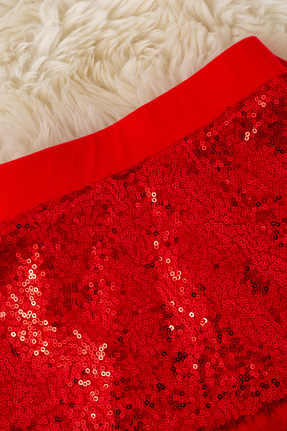 Red sequins skirt with faux fur trim. DRG53536 SOL